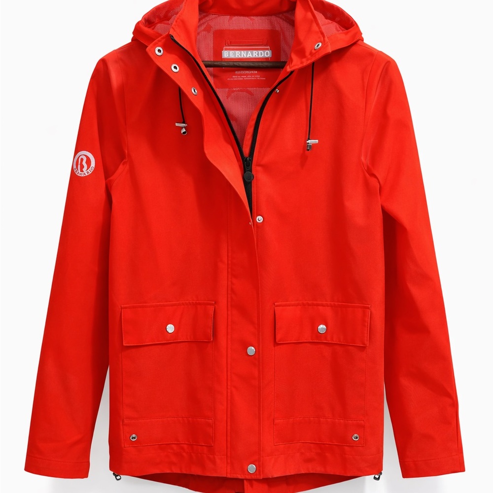 Bernardo Cargo Pocket Red Hooded Rain Jacket Women’s Size XS